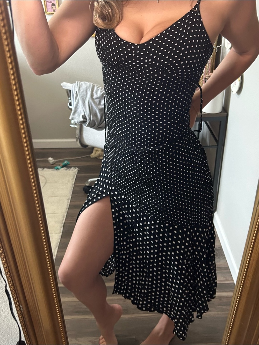 Sugarlips Black & White Polka Dot High-Low Slip Dress